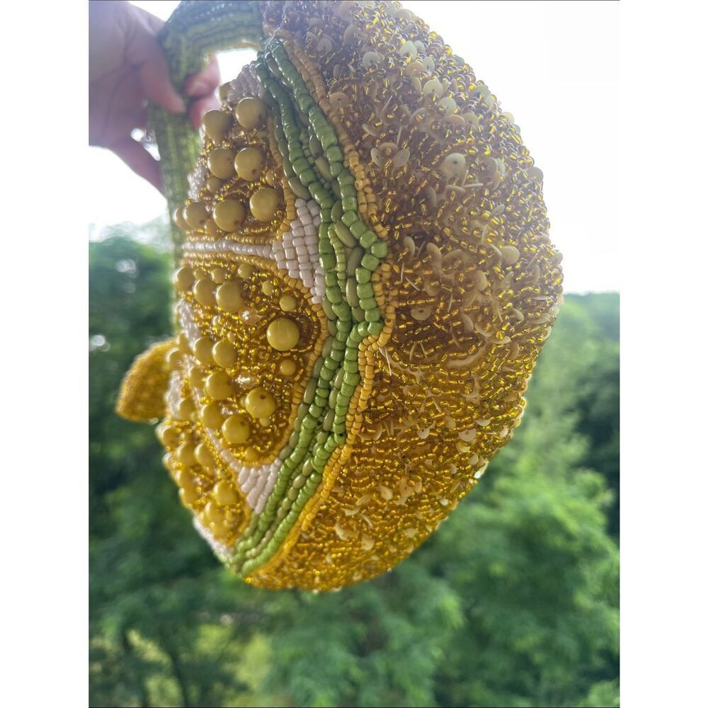 🍋 LEMONS 🍋 Hand-Beaded Yellow & Green Women's Shoulder Bag - viral beaded bags - Picture 9 of 10